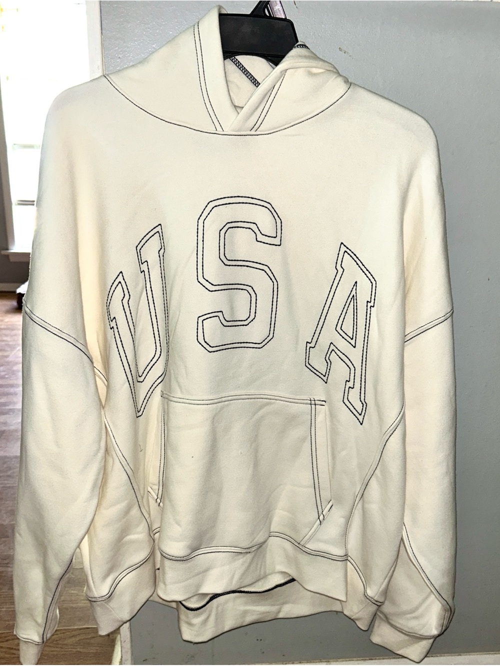 No Boundaries Cream Crewneck Hoodie with USA Stitching